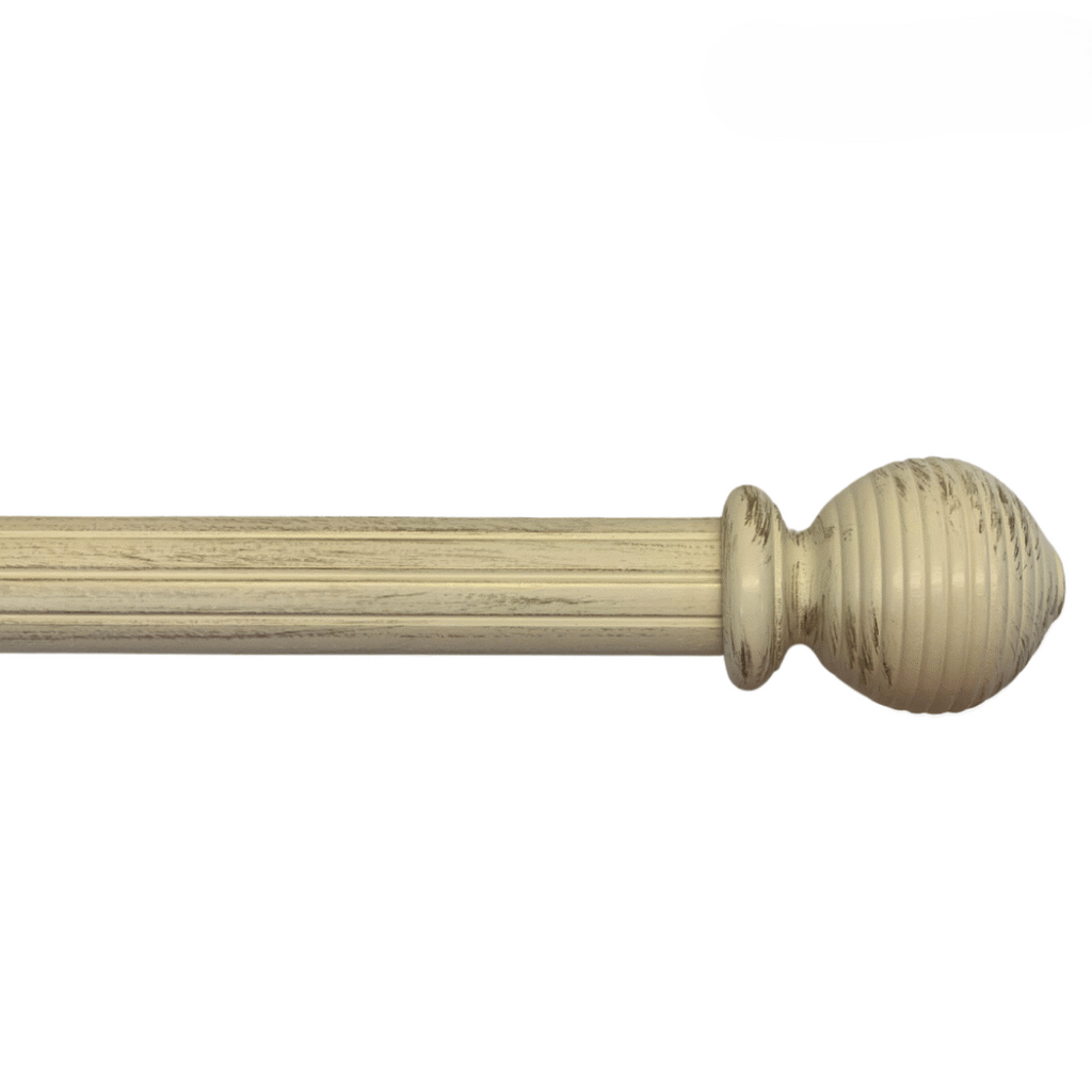 Roma Wooden Curtain Pole Windsor White Ribbed Ball Finial 200cm