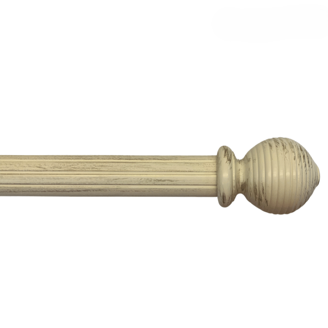 Roma Wooden Curtain Pole Windsor White Ribbed Ball Finial 200cm