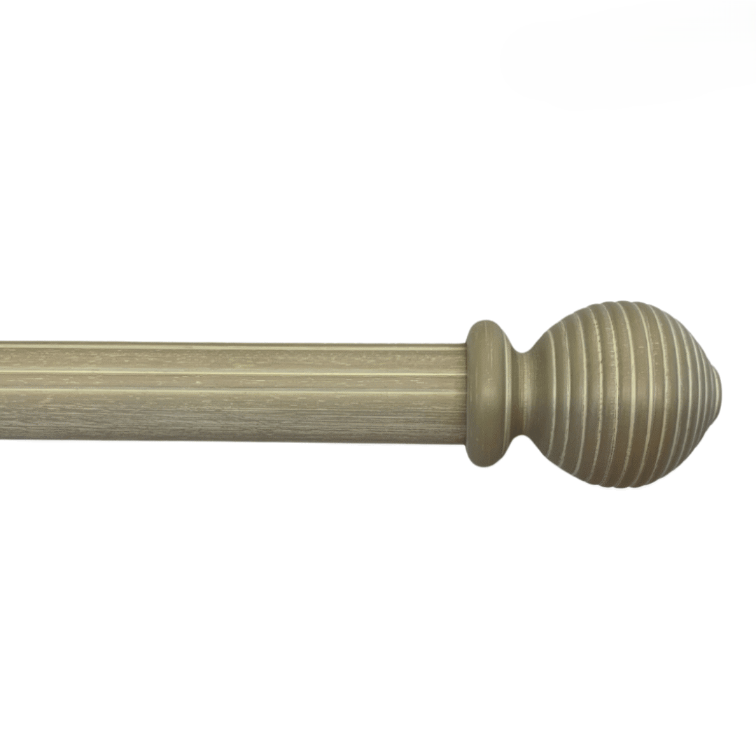 Roma Wooden Curtain Pole Linen Ribbed Ball Finial 200cm