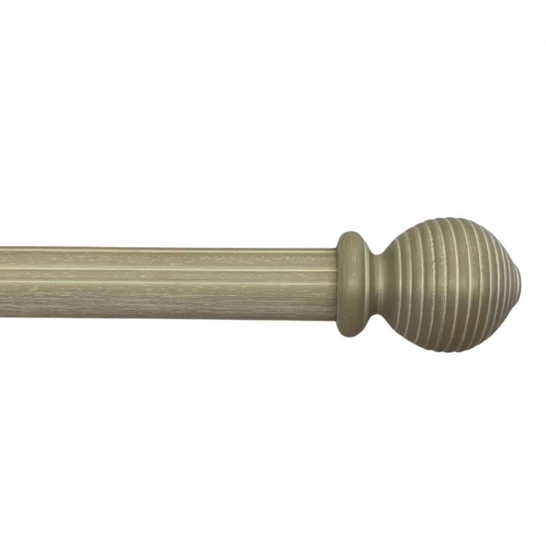 Roma Wooden Curtain Pole Linen Ribbed Ball Finial 300cm