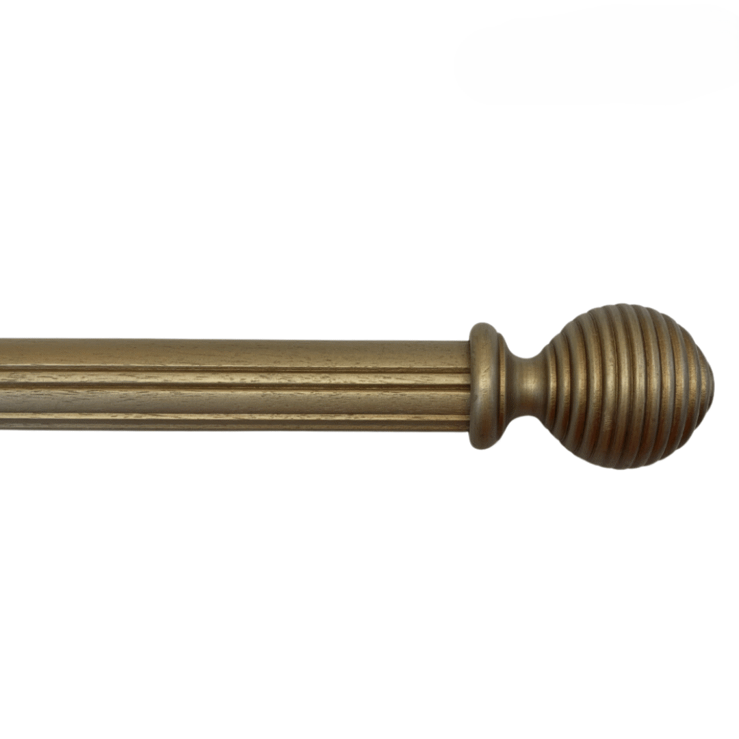 Roma Wooden Curtain Pole Sandringham Silver Ribbed Ball Finial 300cm