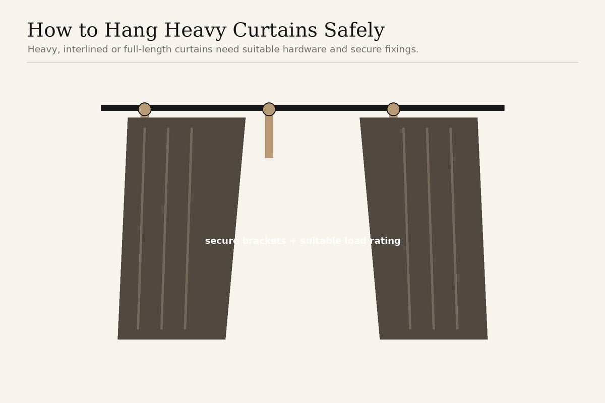 Diagram showing support points for heavy curtains
